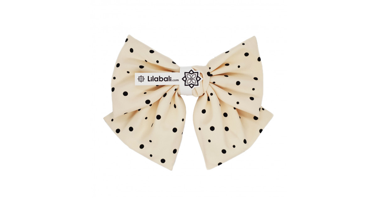 White Polka Dot Bow Hair Clip Large