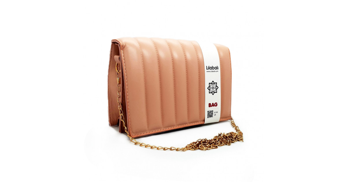Stripe Pattern Shoulder Crossbody Bag - Peach