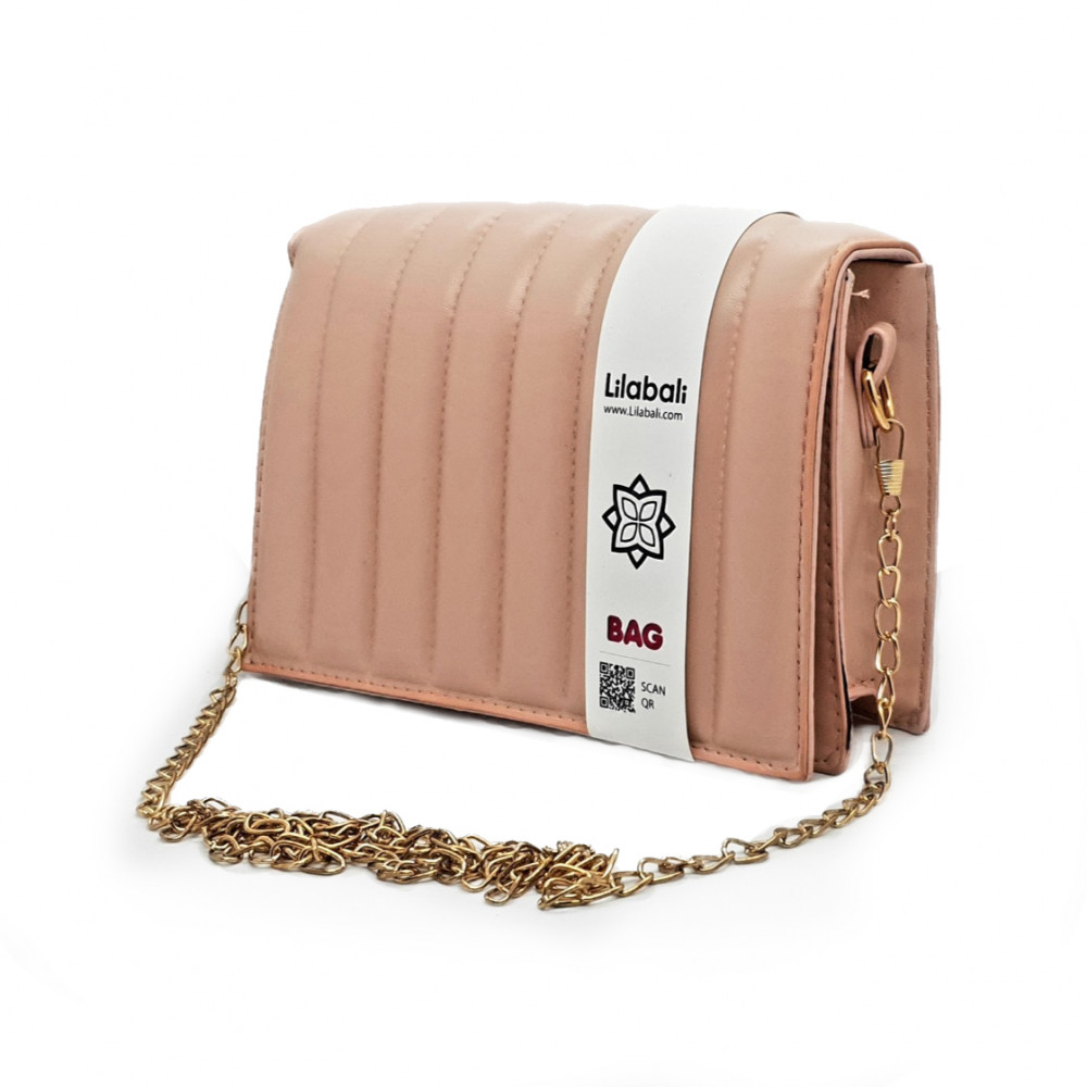 Stripe Pattern Shoulder Crossbody Bag - Peach