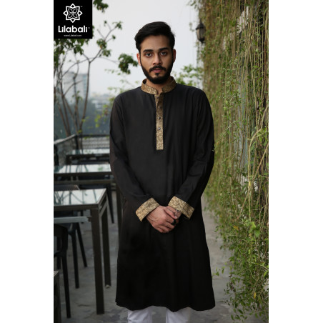 Black Panjabi With Gold Details