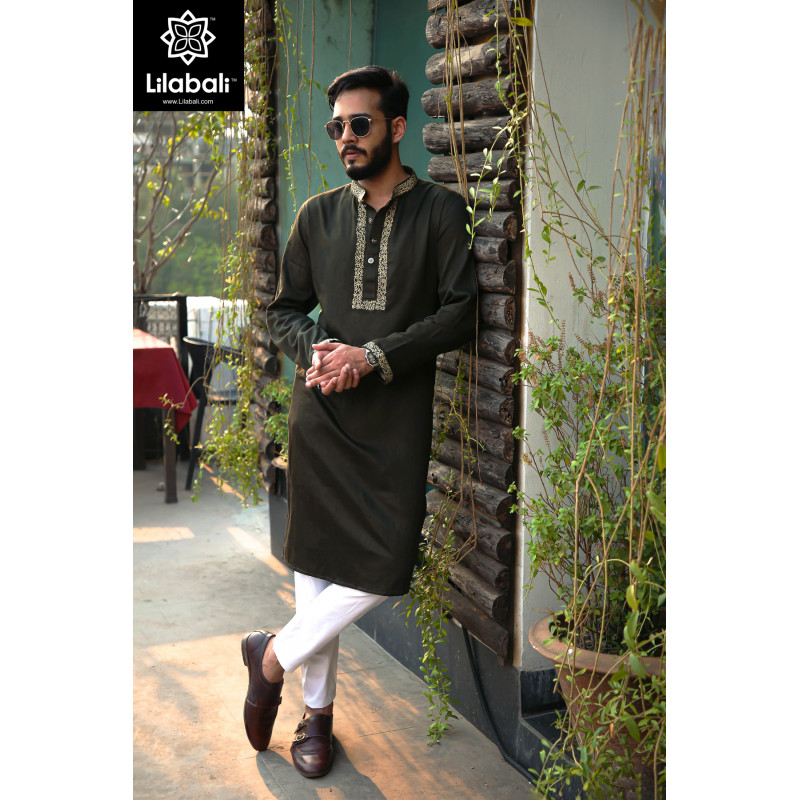 Green Panjabi With Embroidery