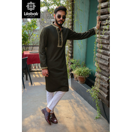 Green Panjabi With Embroidery
