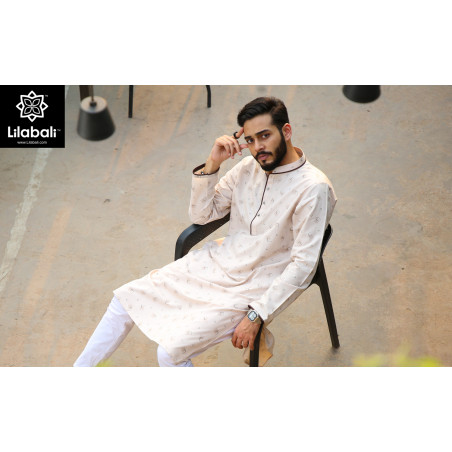 Light Cream Panjabi With Brown Pipein