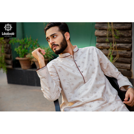 Light Cream Panjabi With Brown Pipein