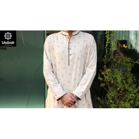 Light Cream Panjabi With Brown Pipein