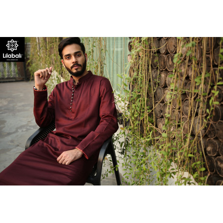 Maroon Panjabi With Buttons