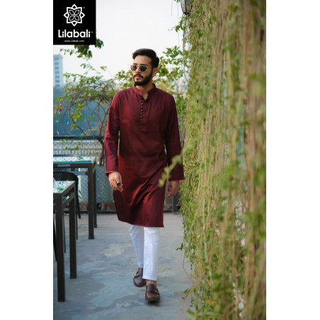Maroon Panjabi With Buttons