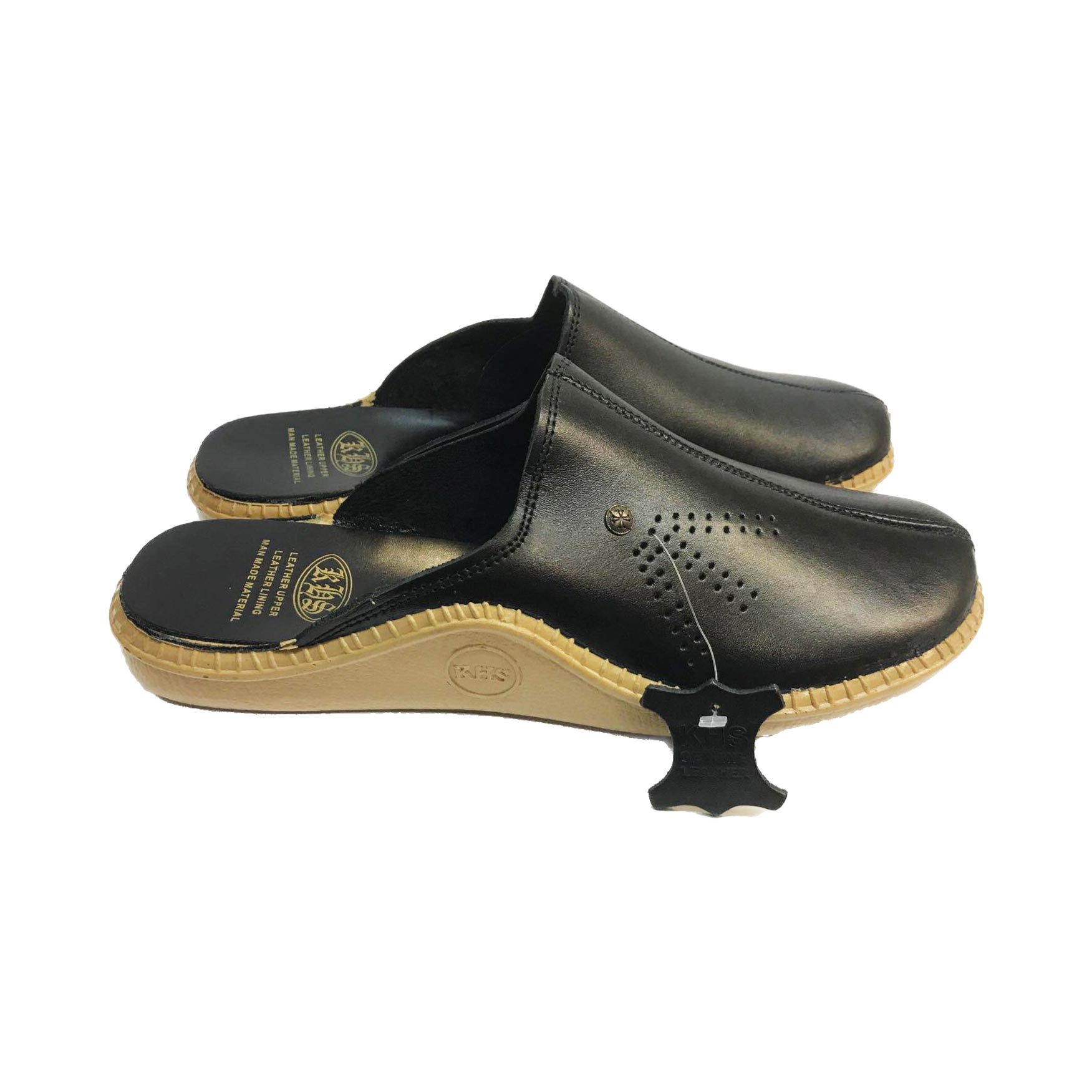 Black Leather Mules Shoes