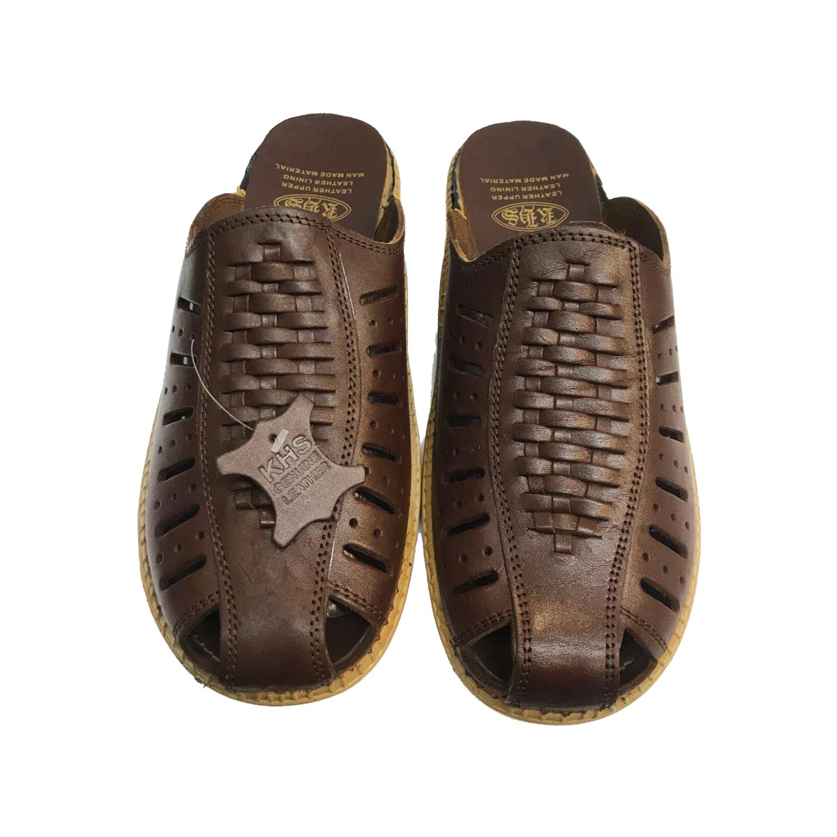 Brown Patterned Leather Mules Shoes