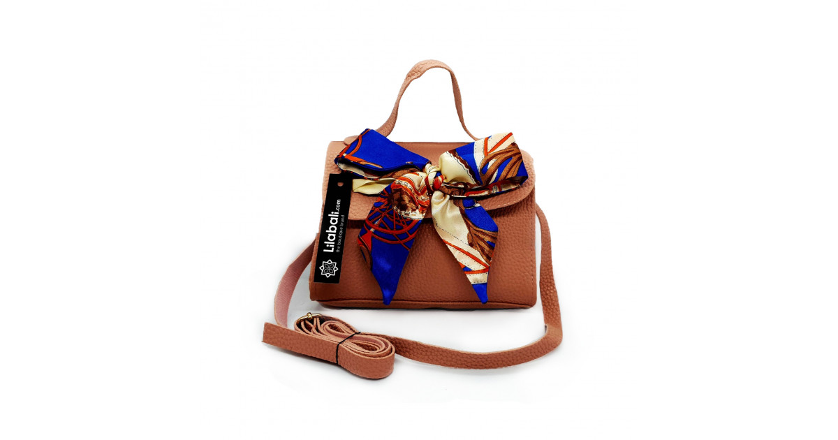 Satin Bow Decor PU Leather Ladies Crossbody Bag with Portable Chain - Peach