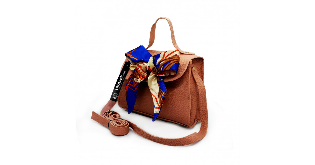 Satin Bow Decor PU Leather Ladies Crossbody Bag with Portable Chain - Peach