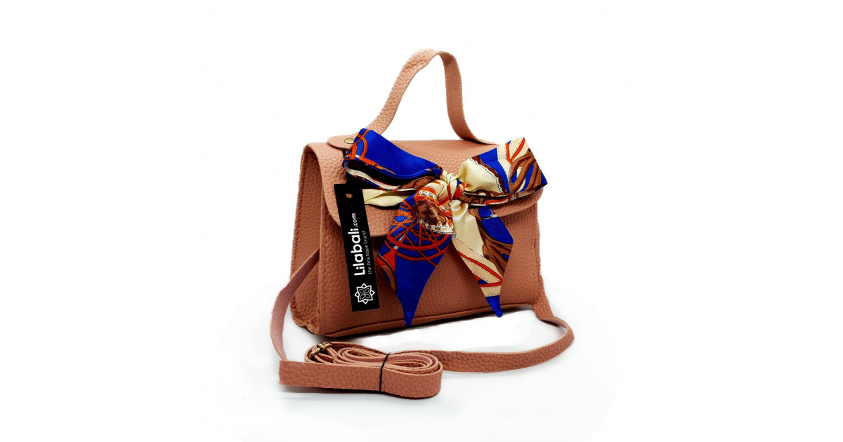 Satin Bow Decor PU Leather Ladies Crossbody Bag with Portable Chain - Peach