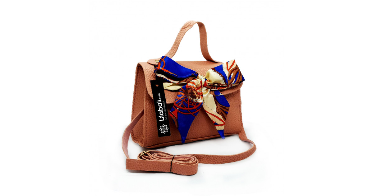 Satin Bow Decor PU Leather Ladies Crossbody Bag with Portable Chain - Peach
