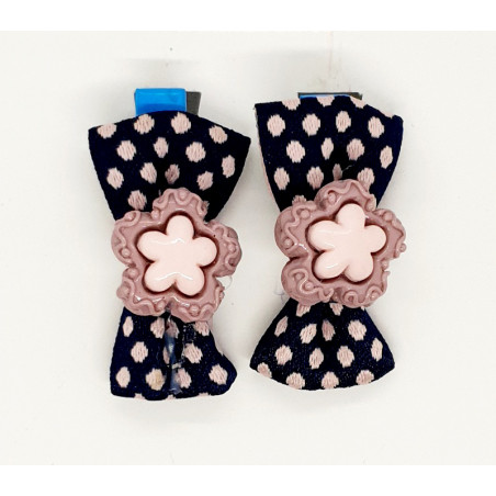 Bow Hair Clip With Flower - Black