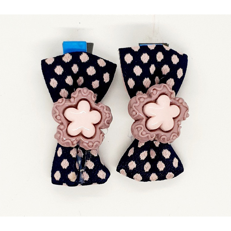 Bow Hair Clip With Flower - Black