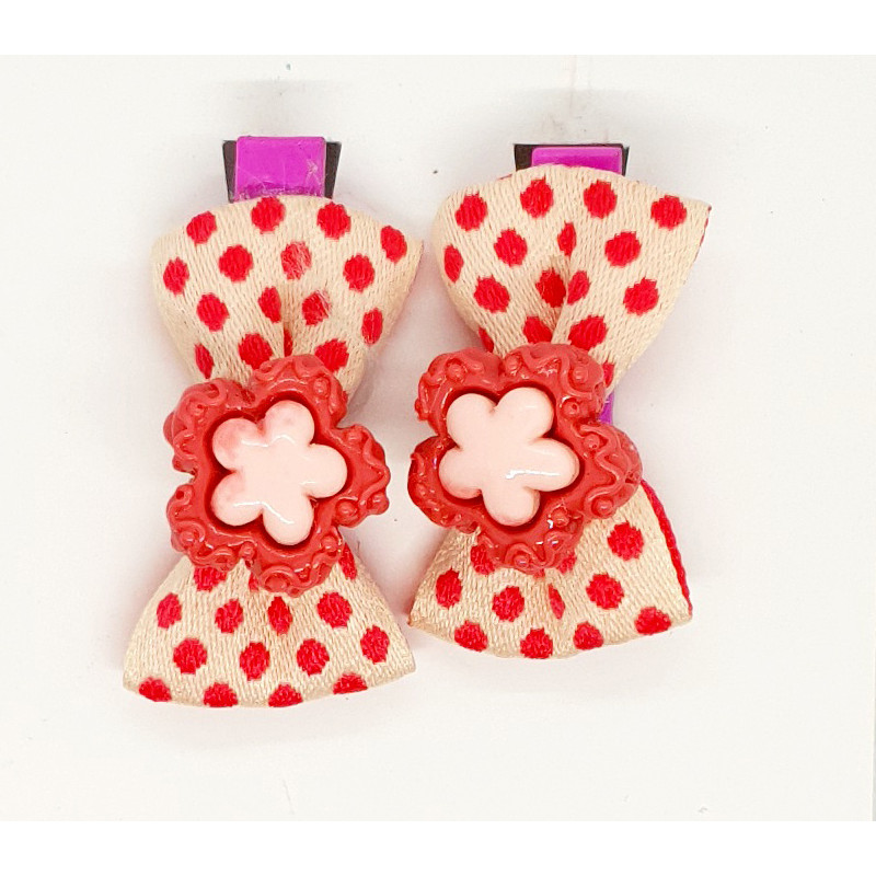 Bow Hair Clip With Flower - Mauve