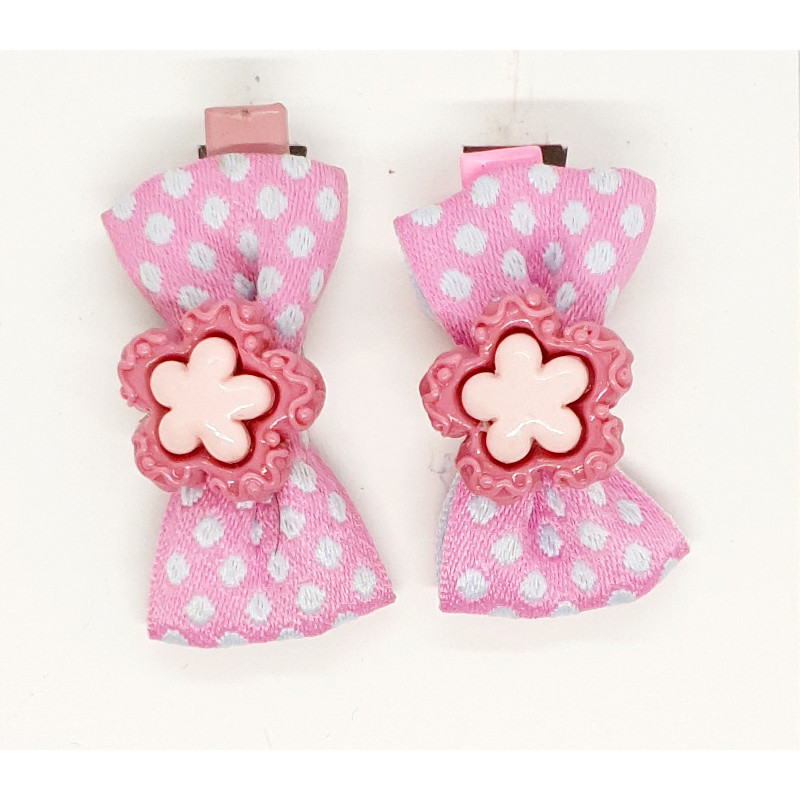 Bow Hair Clip With Flower - Arsenic