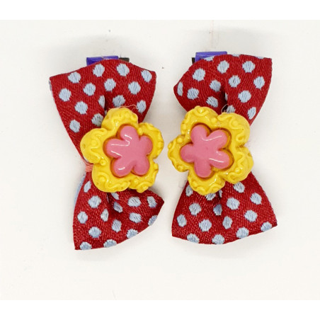 Bow Hair Clip With Flower - Russet