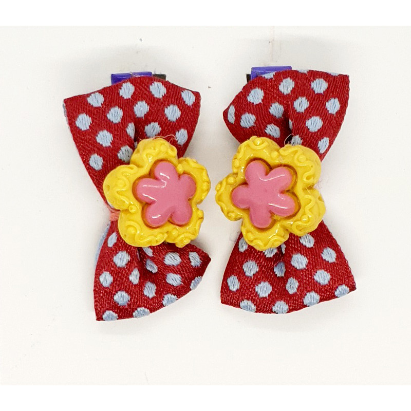 Bow Hair Clip With Flower - Russet