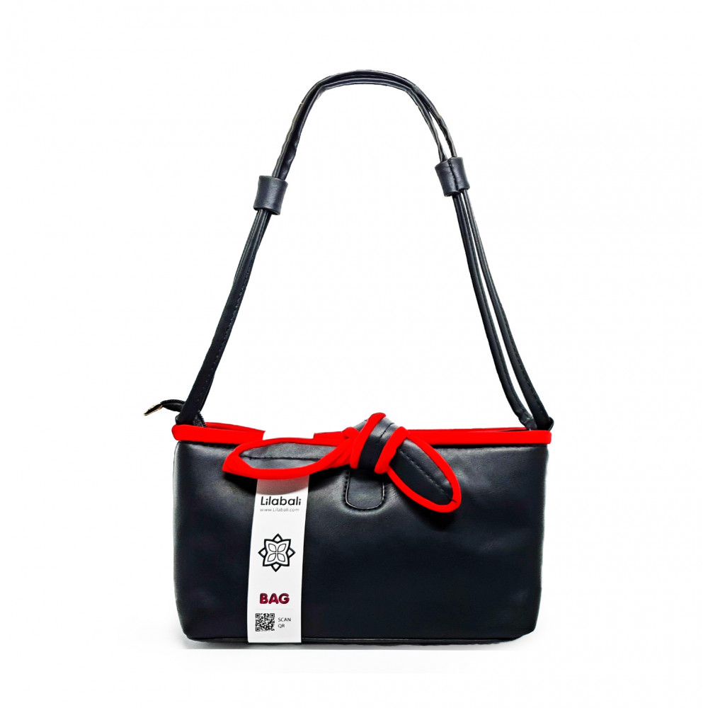 Black Splicing Color Bow Design Shoulder Bag