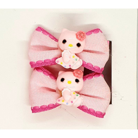 Bow Hair Clip With Cat - Pink