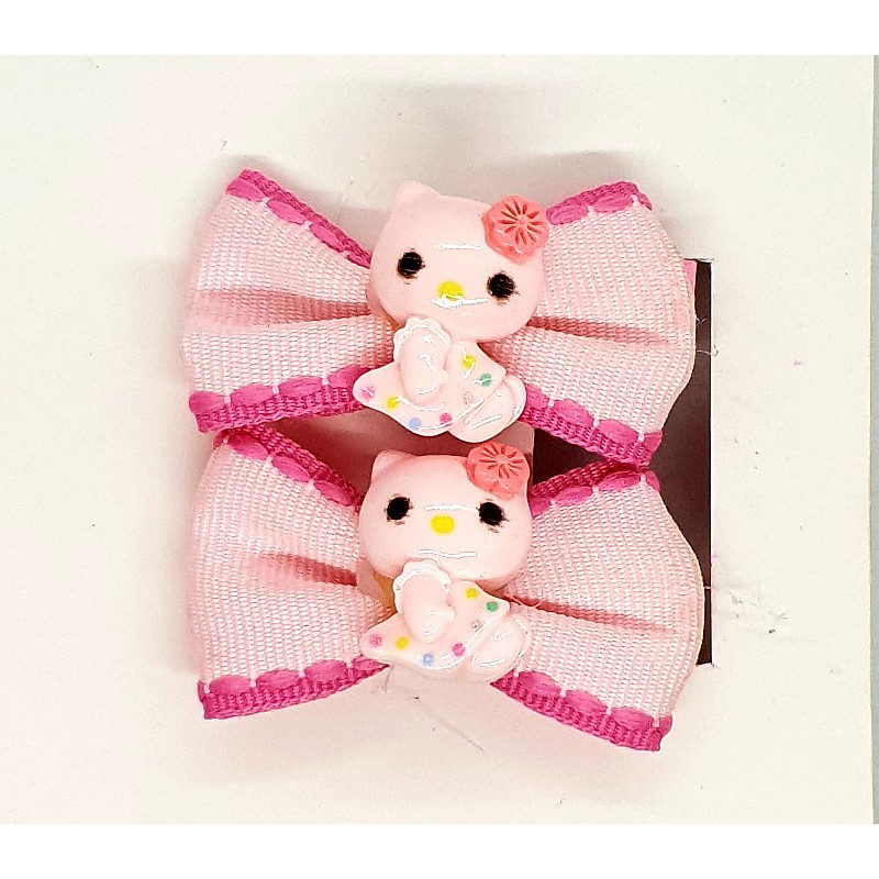 Bow Hair Clip With Cat - Pink