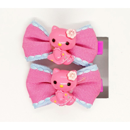 Puce - Bow Hair Clip With Cat