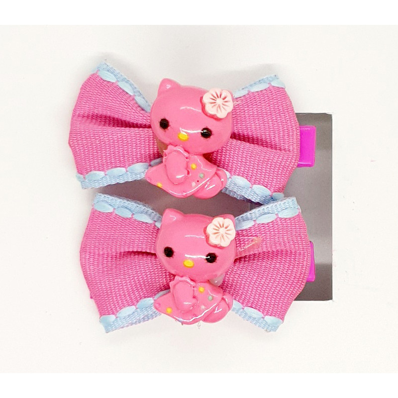 Puce - Bow Hair Clip With Cat
