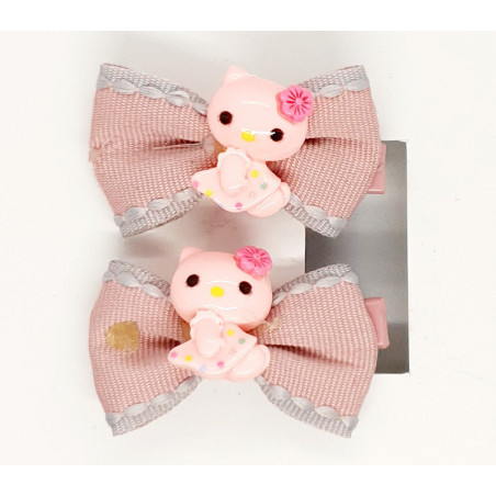 Gray - Bow Hair Clip With Cat