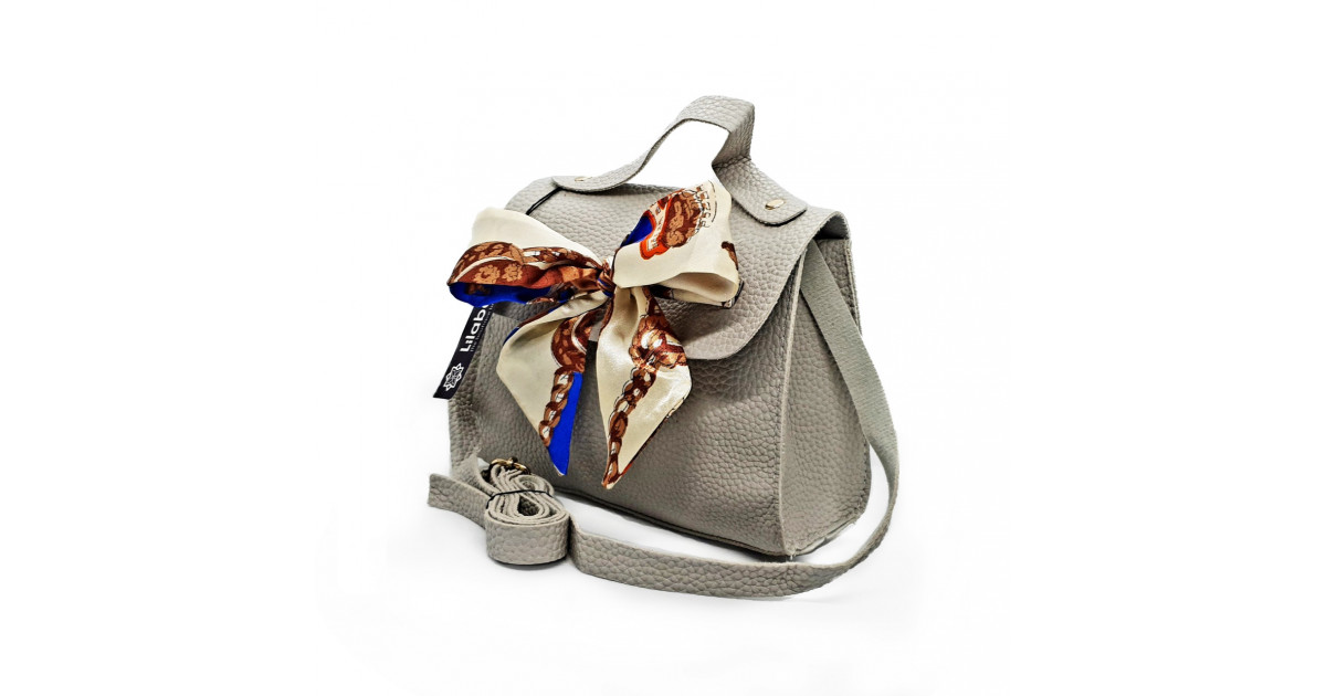 Satin Bow Decor PU Leather Ladies Crossbody Bag with Portable Chain - Ash