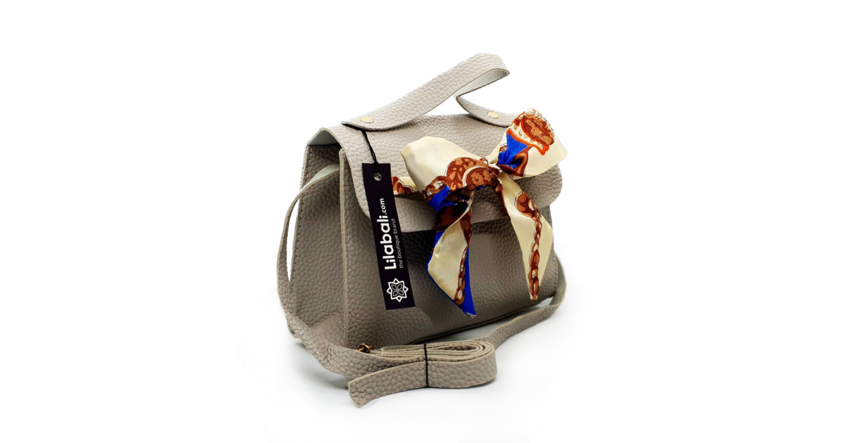 Satin Bow Decor PU Leather Ladies Crossbody Bag with Portable Chain - Ash