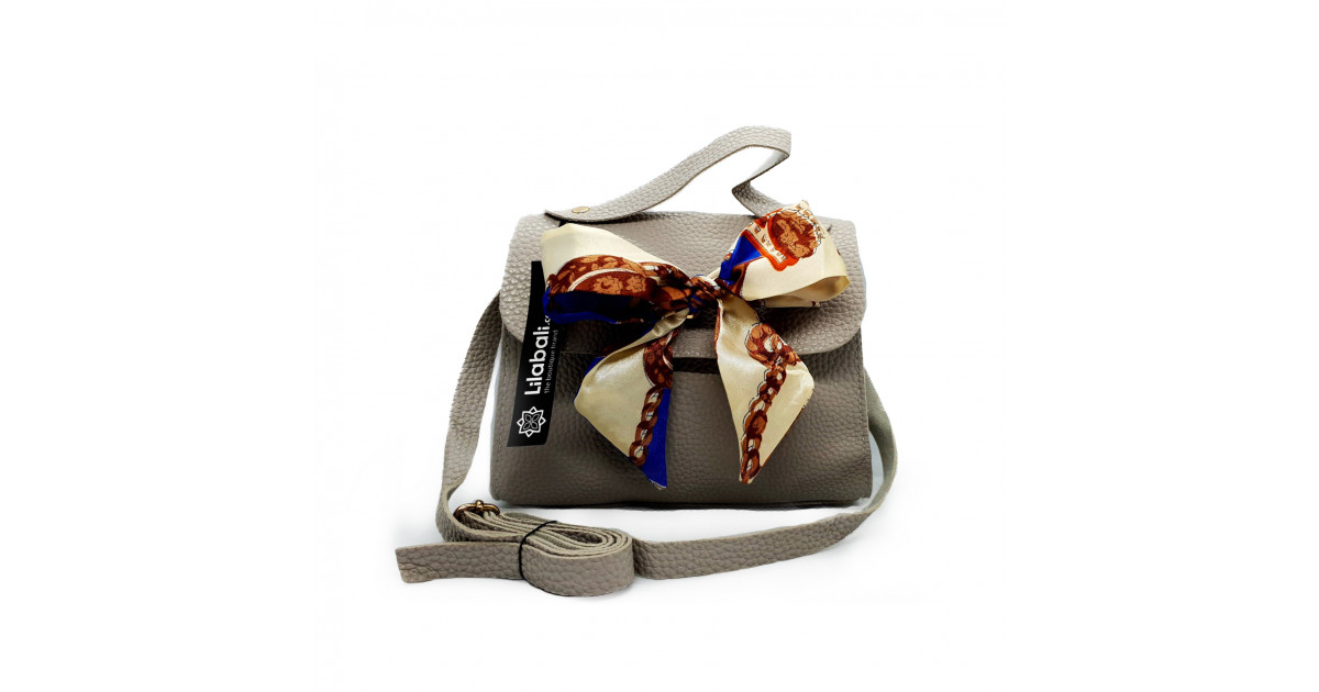 Satin Bow Decor PU Leather Ladies Crossbody Bag with Portable Chain - Ash