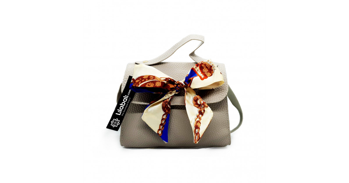 Satin Bow Decor PU Leather Ladies Crossbody Bag with Portable Chain - Ash