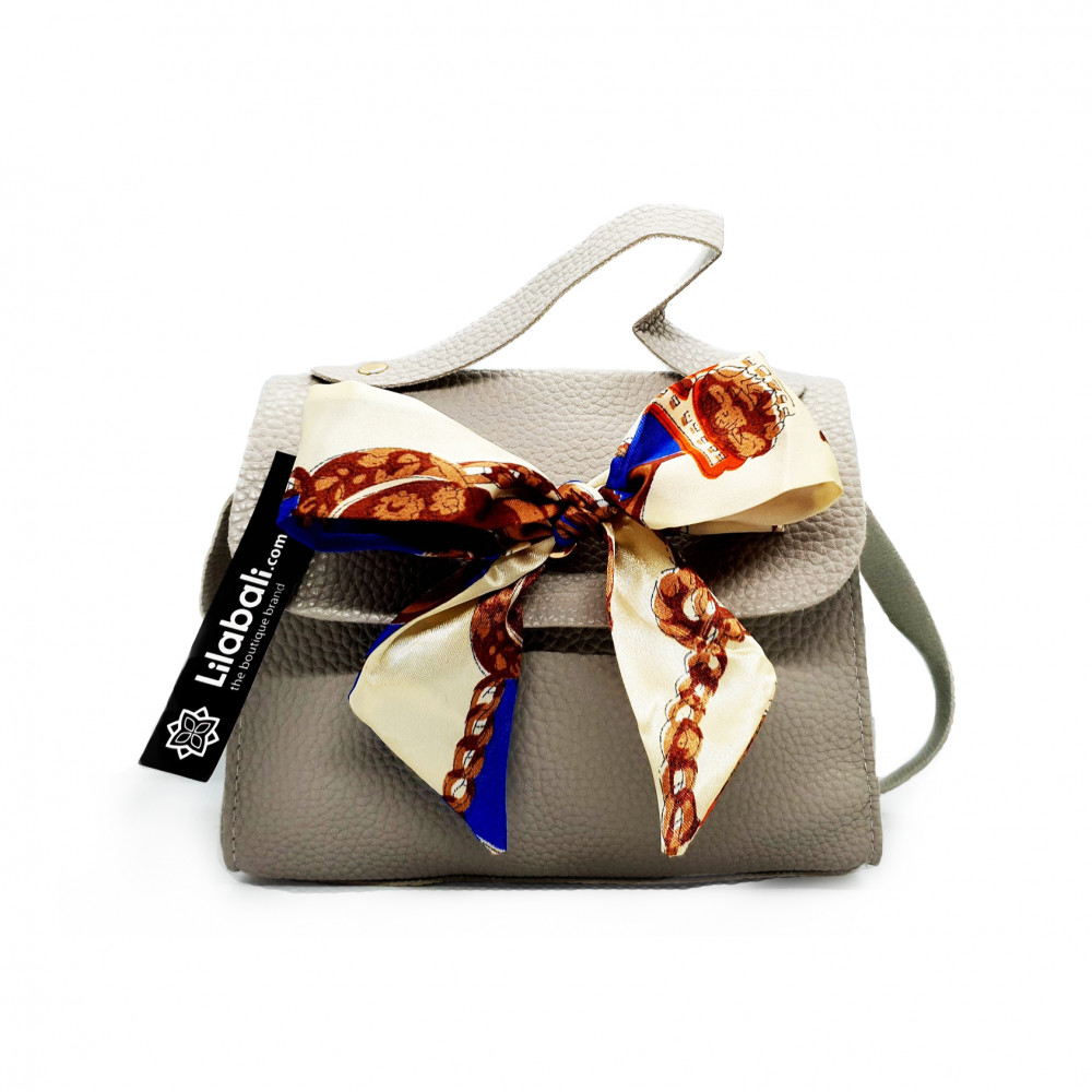 Satin Bow Decor PU Leather Ladies Crossbody Bag with Portable Chain - Ash
