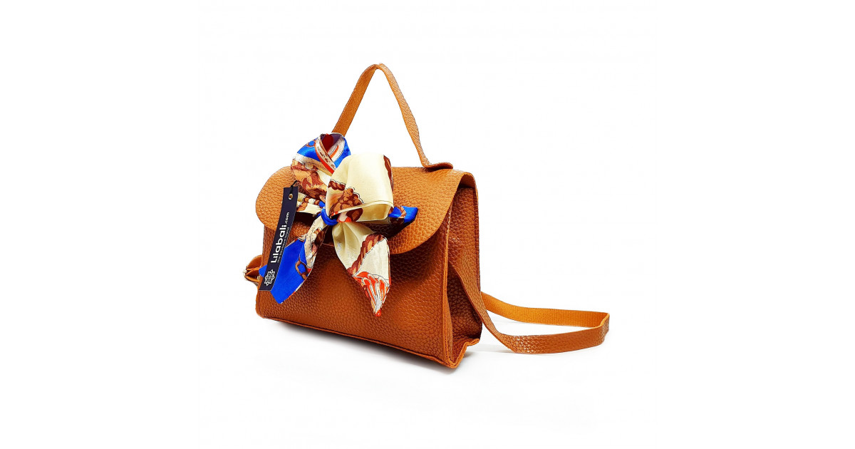 Satin Bow Decor PU Leather Ladies Crossbody Bag with Portable Chain - Brown