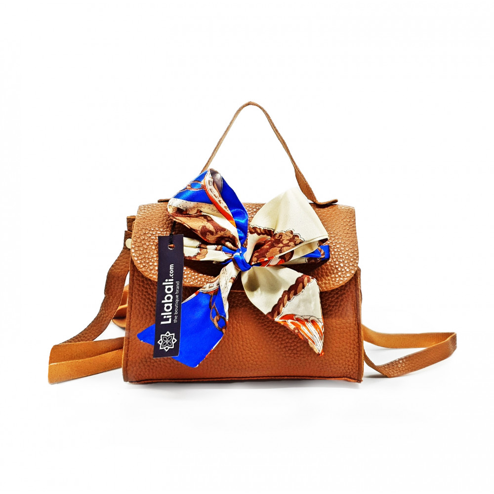 Satin Bow Decor PU Leather Ladies Crossbody Bag with Portable Chain - Brown
