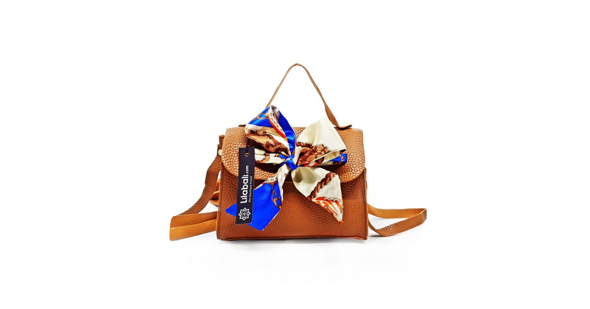 Satin Bow Decor PU Leather Ladies Crossbody Bag with Portable Chain - Brown