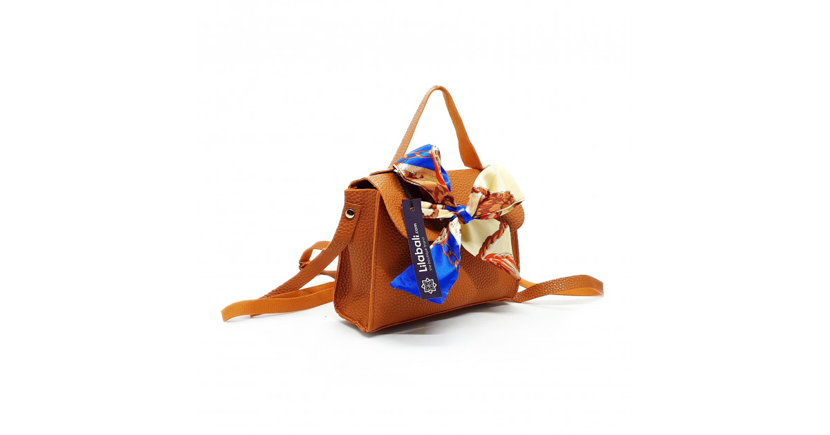 Satin Bow Decor PU Leather Ladies Crossbody Bag with Portable Chain - Brown