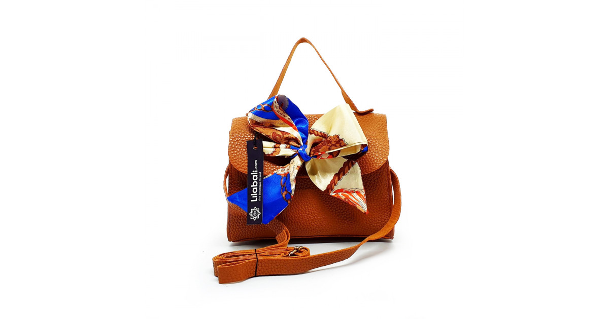 Satin Bow Decor PU Leather Ladies Crossbody Bag with Portable Chain - Brown