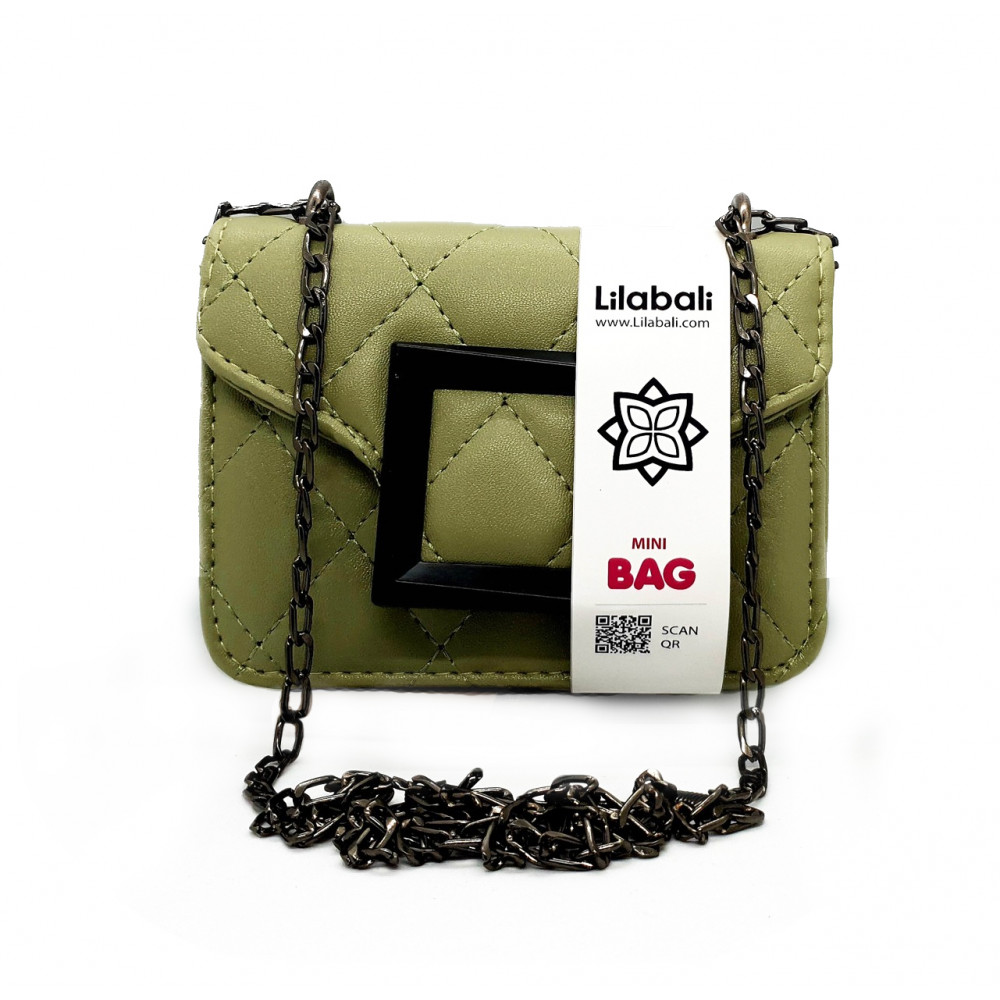 Thread PU Leather Flap Purses Small Square Shoulder Bag -Olive