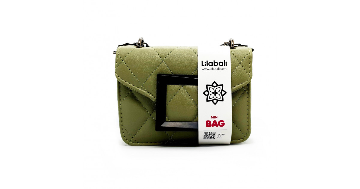 Thread PU Leather Flap Purses Small Square Shoulder Bag -Olive