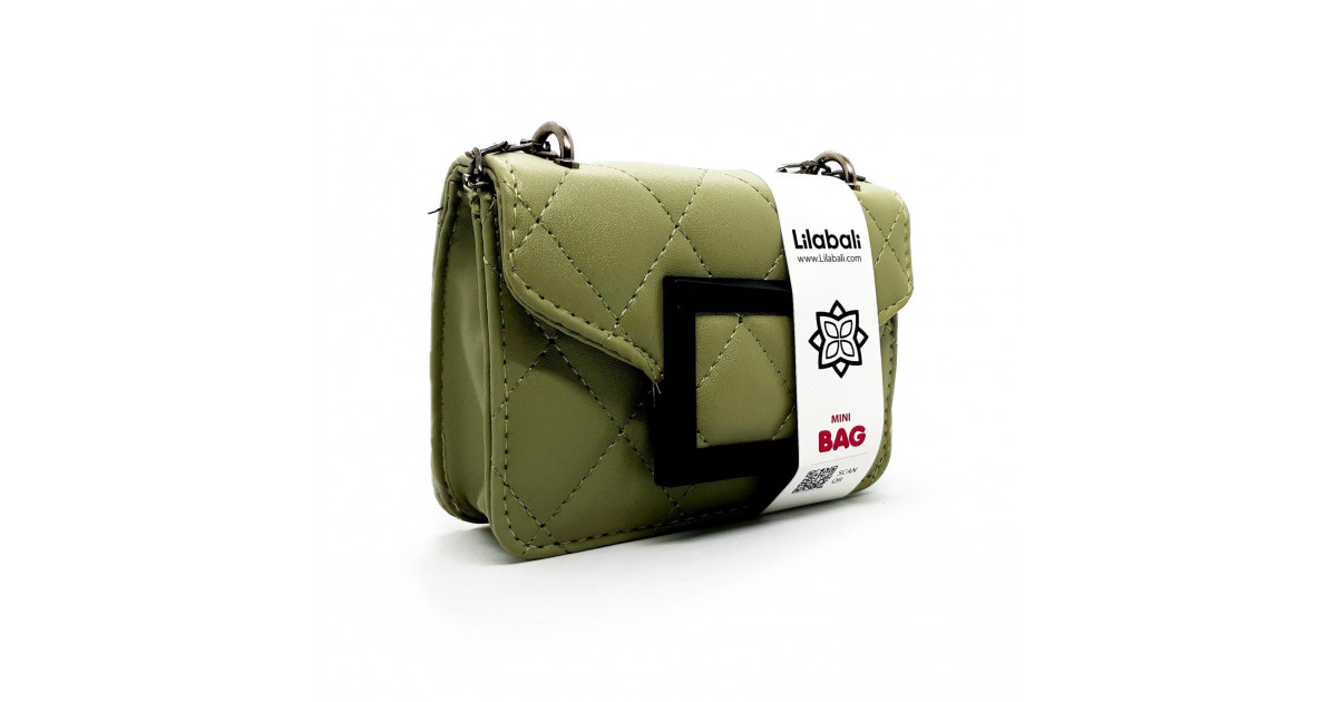Thread PU Leather Flap Purses Small Square Shoulder Bag -Olive