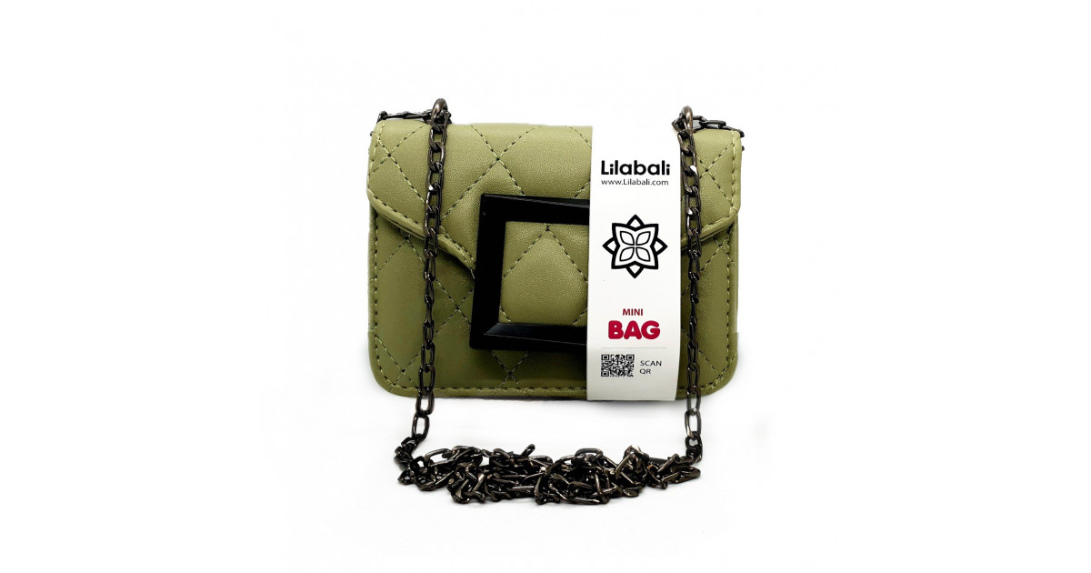 Thread PU Leather Flap Purses Small Square Shoulder Bag -Olive