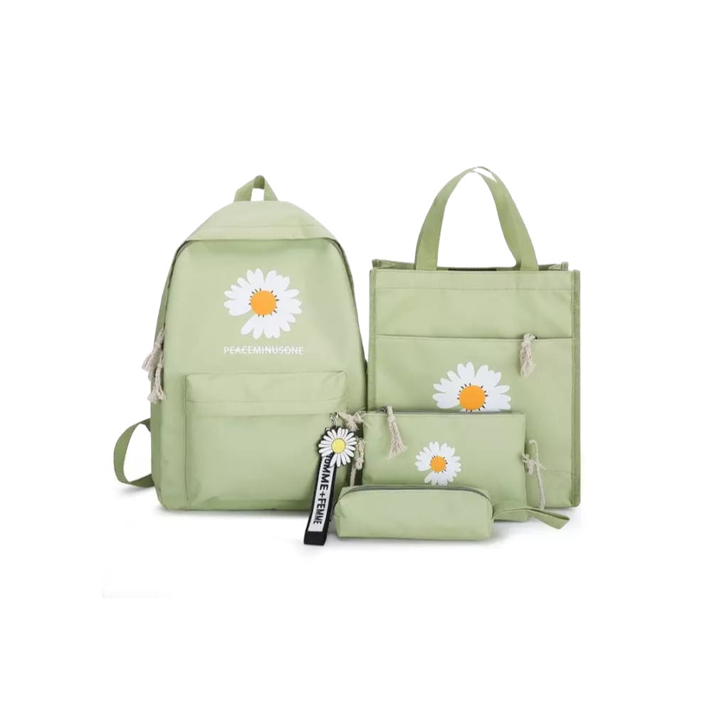 4Pcsset Flower Print Canvas Travel Backpack