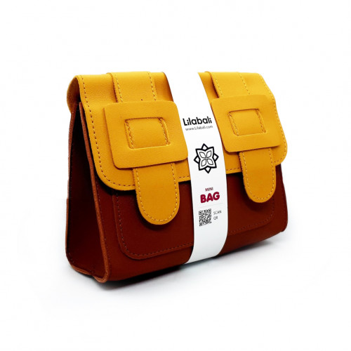 Brown-Yellow Contrast One-shoulder Bag with Special Belt