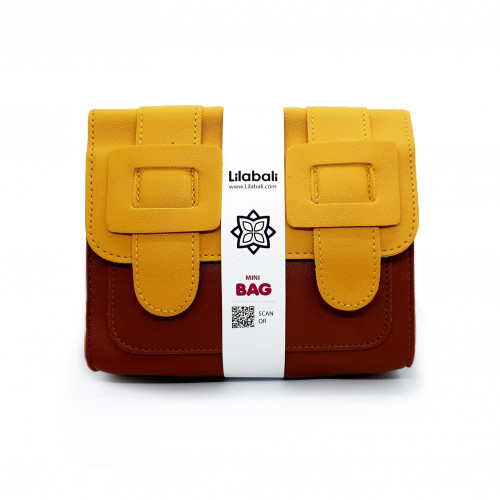 Brown-Yellow Contrast One-shoulder Bag with Special Belt
