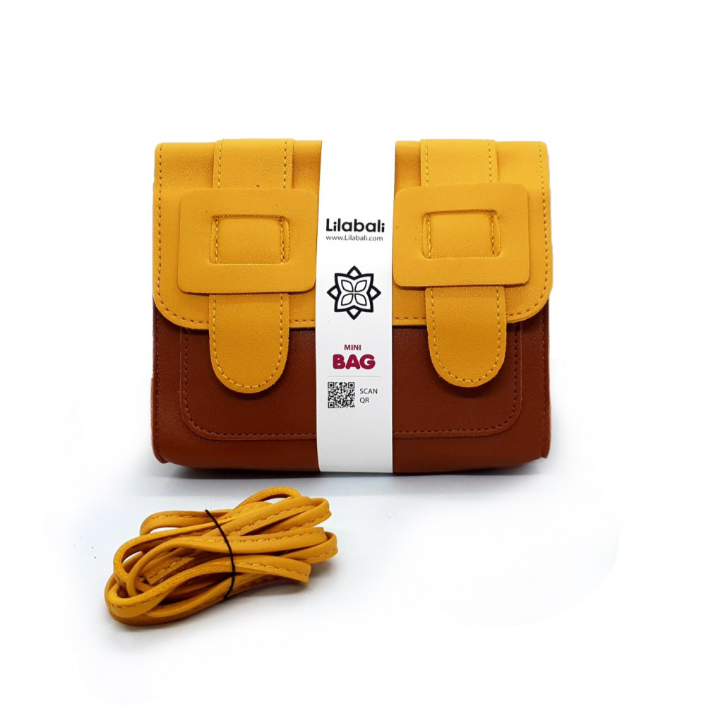 Brown-Yellow Contrast One-shoulder Bag with Special Belt