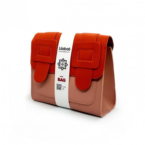 Orange-peach Contrast One-shoulder Bag with Special Belt