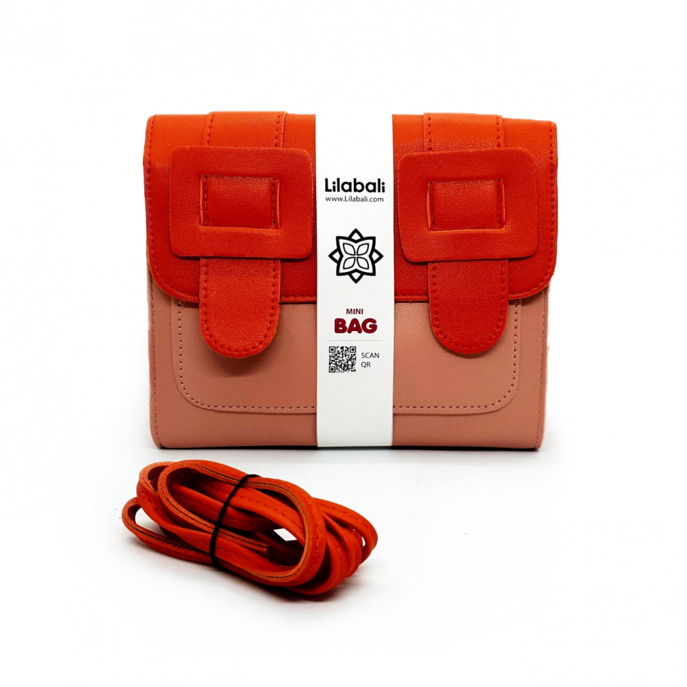 Orange-peach Contrast One-shoulder Bag with Special Belt