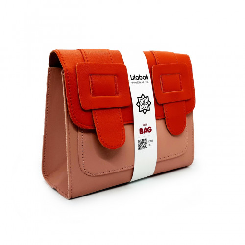 Orange-peach Contrast One-shoulder Bag with Special Belt